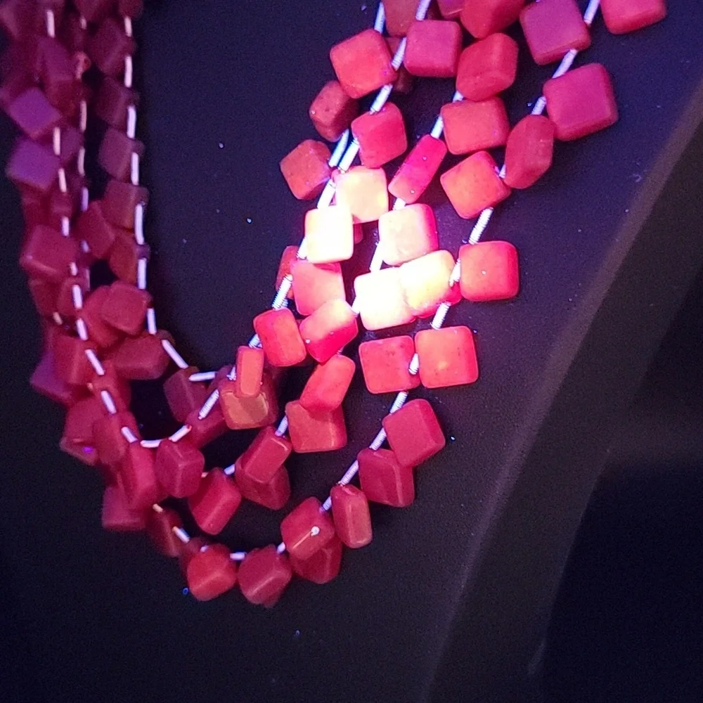 4 Strand 874.00 Cts Red Ruby Square Cube Necklace Natural Gemstone UV Statement